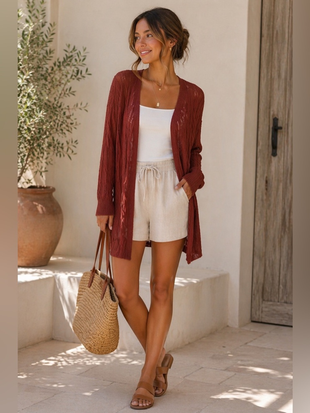 Umgee Burgundy Open-Front Cardigan